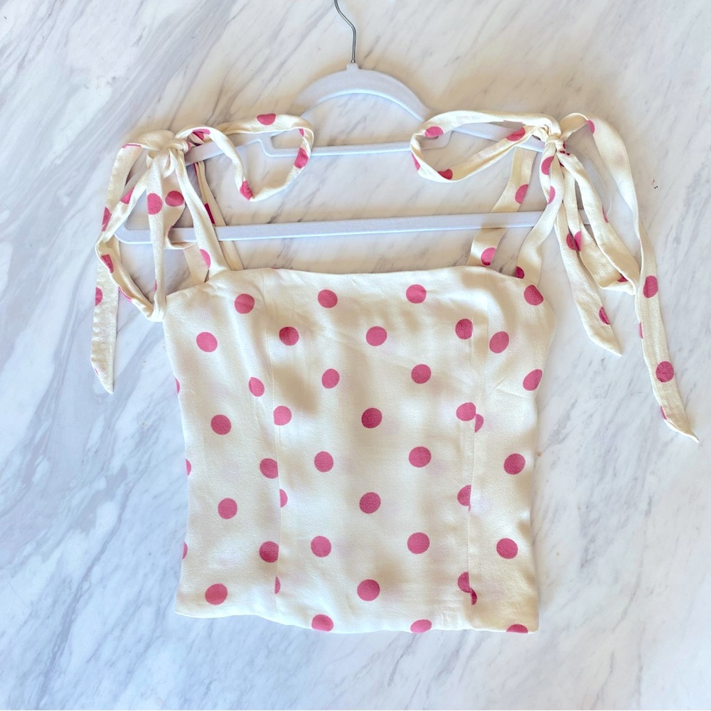 Reformation Cream and Pink Polka Dot Tank Top